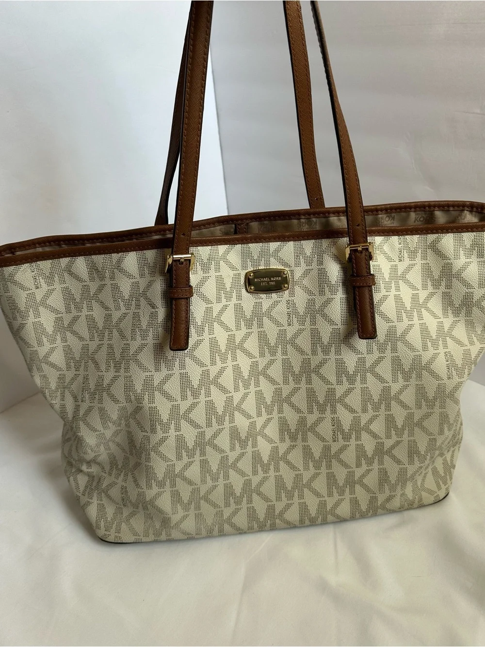 Bundle (2)Michael Kors Cream Logo Tote and Taupe Leather Hobo